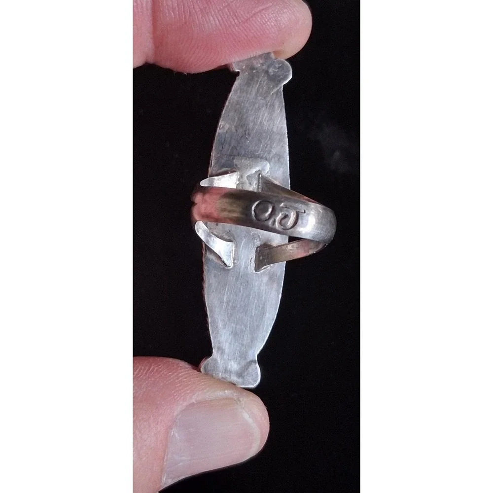 Vintage Navajo Handcrafted Statement Onyx Ring size 6.5 sterling silver women's